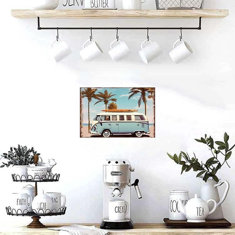 Summer Beach Metal Tin Sign Surfer Poster Surf Van Wall Decor Gift for Surfers Beach Club Open-Air bar Porch Stickers Poster Bar Decor 8x12 Inch