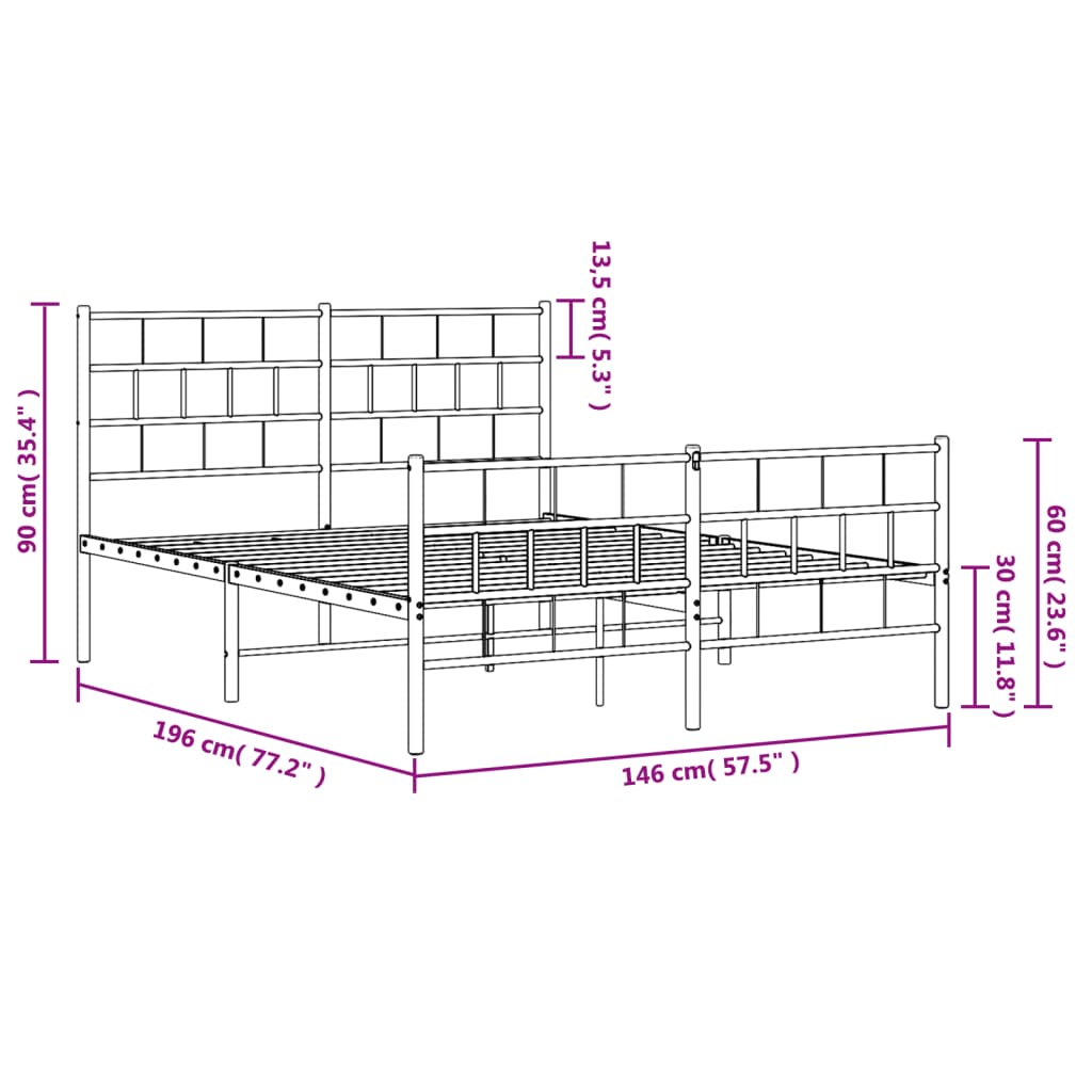 Metal Bed Frame with Headboard and Footboard White 140 x 190 cm