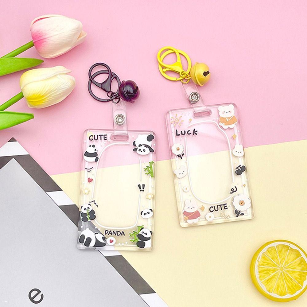 Bear Cartoon Acrylic Card Holder Rabbit Lanyard Bus Card Box Rabbit Card Case  Female/Students