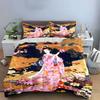 Japanisches Ukiyo-e Rosa Kimono Geisha Floral Bettwäsche-Set 3tlg. Vintage Orientalische Dame Orchideen-Druck 1 Bettbezug und 2 Kissenbezüge
