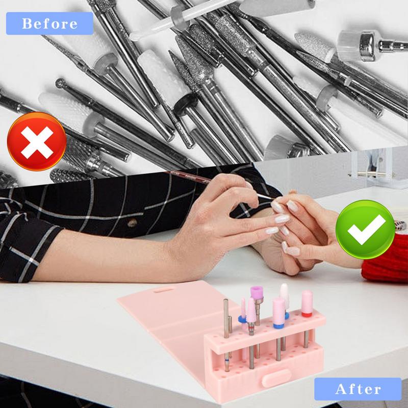 Nail Drill Bits Holder 23 Holes Silicone Nail Polishing Head Rack Foldable Nail Bits Container Display For Manicurist