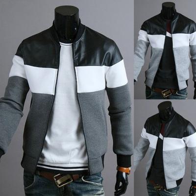 Men Jacket Oblique Pockets Handsome Stand-up Collar Three-color Contrast Splicing Autumn Coat for Outdoor