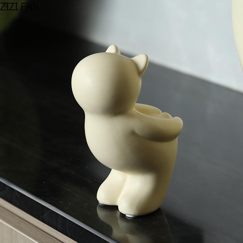 Milky Yellow Yoga Cat Candle Holder Ceramic Candlestick Desk Decoration Wax Melt Burner Aroma Diffuser Home Aroma Container