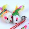 3 Pcs Fake Mouse Feather Wand Cat Toy with Bell Interactive Cat Stick Chases Exercise Toy for Pet Cat Kitten