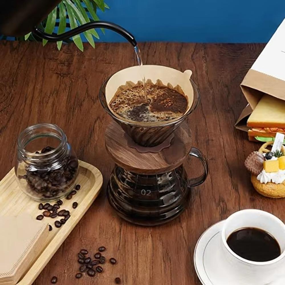 100 Pcs with Handle Cone Coffee Filter Paper Disposable Coffee Dripper Coffee Maker Paper  Travel