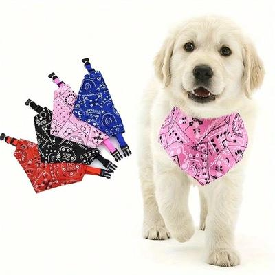 1pc Adjustable Printed PU Triangle Pet Bib for Medium-Sized Dogs Including Leash Hook