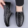 Men's shoes Doudou shoes Loafer leather shoes spring low-top foot set leather embossed first layer cowhide surface flat bottom casual shoes white
