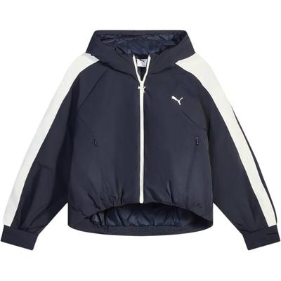T7 Retro Water-Resistant Warm Loose Sports Casual Hooded Long Sleeve Cotton Jacket Women Jackets Navy-Blue 637441-16