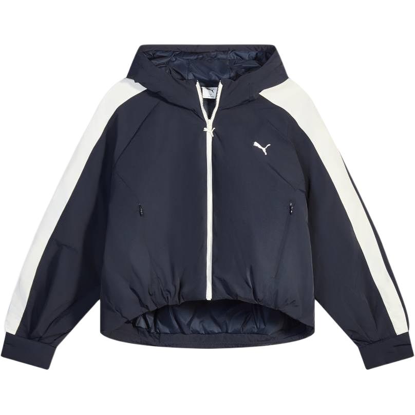 

Puma T7 Retro Water-Resistant Warm Loose Sports Casual Hooded Long Sleeve Cotton Jacket Women jackets Navy-Blue 637441-16 L