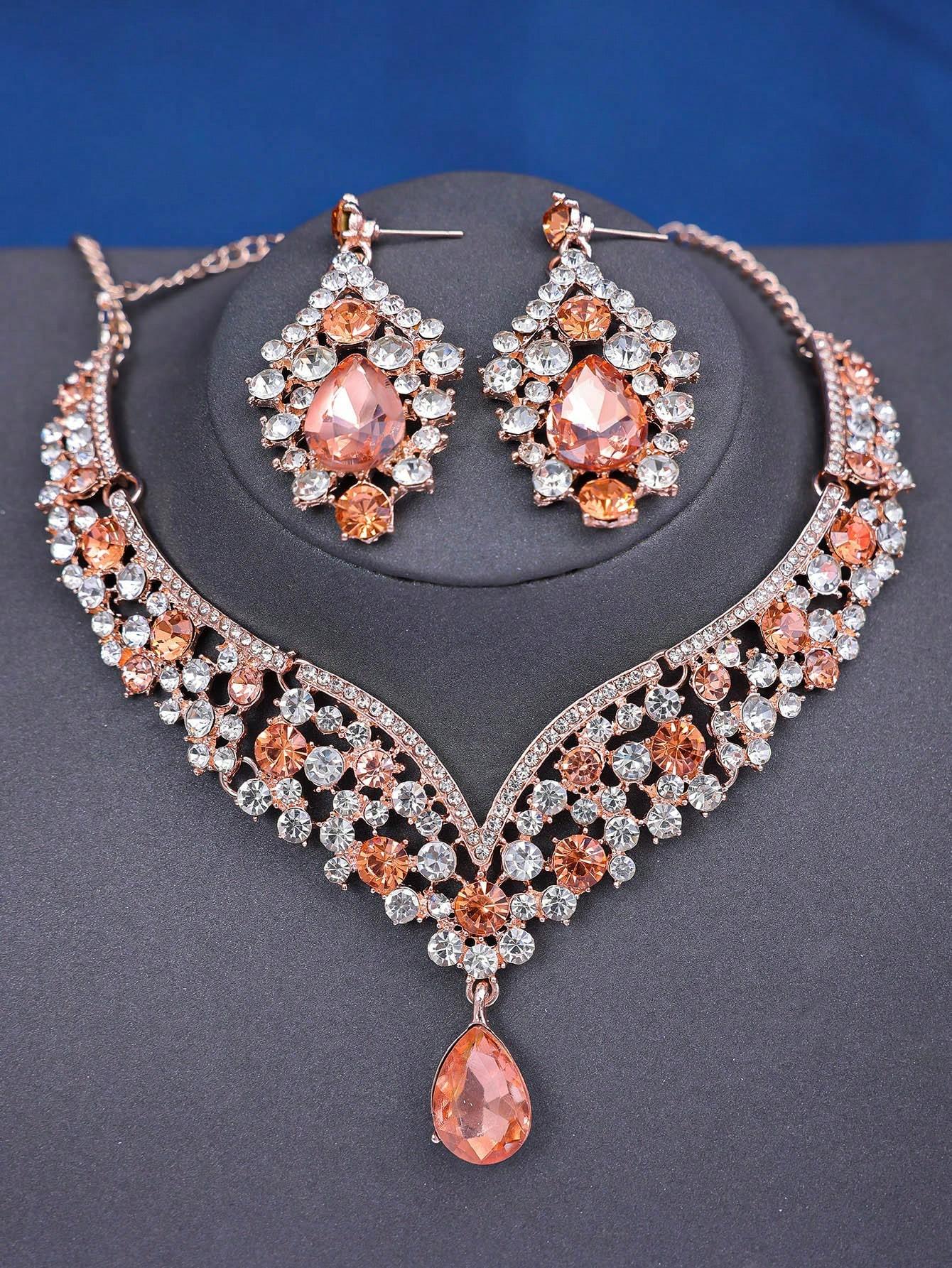

3 шт./комплект, свадебное ожерелье и серьги, изысканный и элегантный комплект для женщин, подходящий для вечеринок и фестивалей