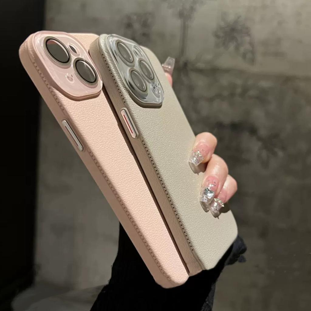 Solid color matte lychee leather pattern is suitable for Apple 17ProMax new crystal mobile phone case iPhone16promax.