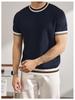 Summer Men's White Striped Short-Sleeve Knit Top