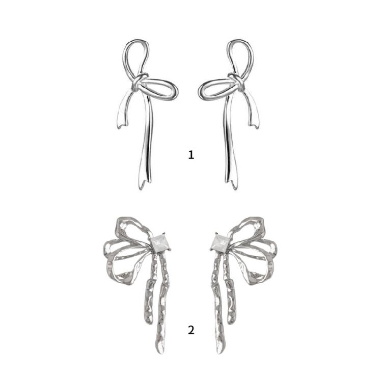 Silver Color Bowknot Drop Earrings for Women Girls Korean Hollow Bow Ear Studs