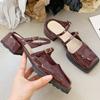 Fashion Retro Square Toe Belt Buckle Women Sandals Fashion Narrow Strap Square Heel Mary Jane Shoes Comfort Patent Leather Designer Shoe