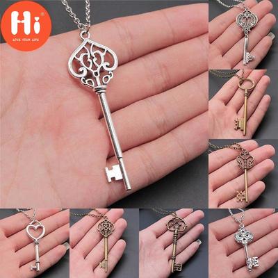 Hi New Antique Bronze Silver Χρώμα Vintage Crown Heart μενταγιόν 70cm μακρυά αλυσίδα κολιέ για γυναίκες Ανδρικά δώρα φίλων κλειδί κοσμήματα