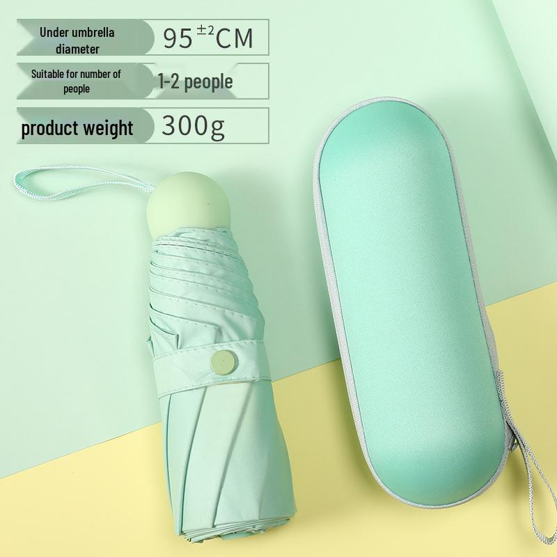 Compact Five-Fold Umbrella: Portable Pocket Sun Capsule with Black Glue Sunscreen, Ultra-Light for Sun and Rain.
