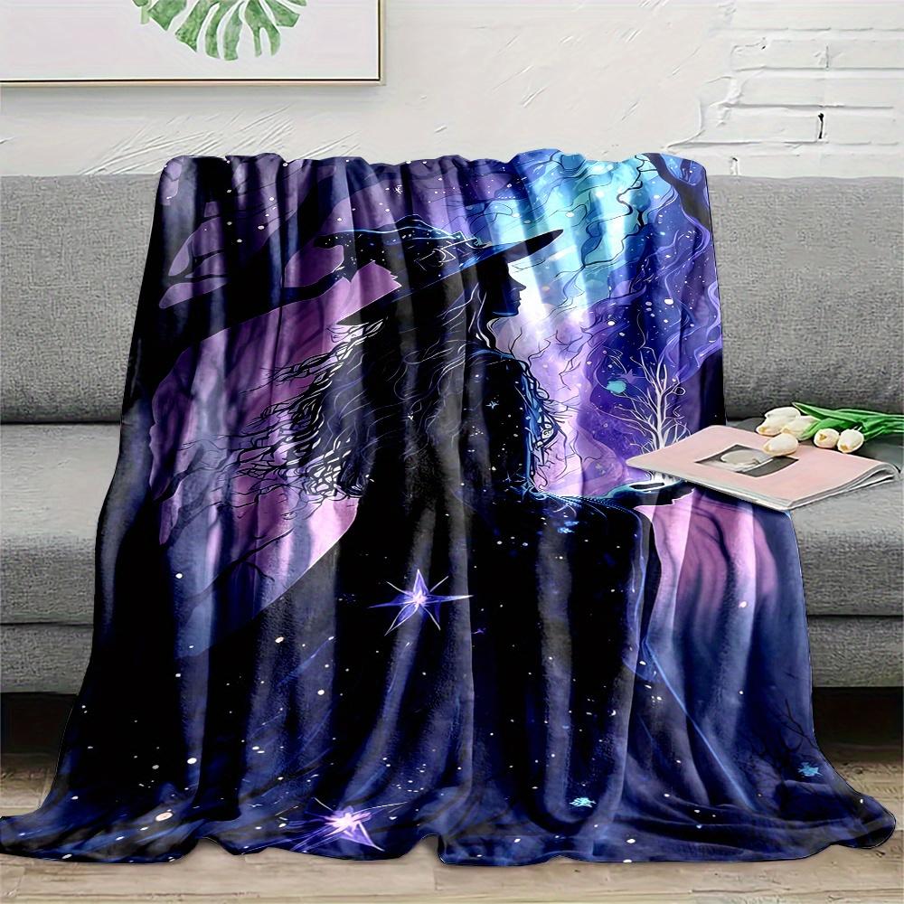 Custom Witch Blanket Starry Night Magic Forest Design Personalized Name Fleece Throw All Season Soft Warm Bedding Home Decor