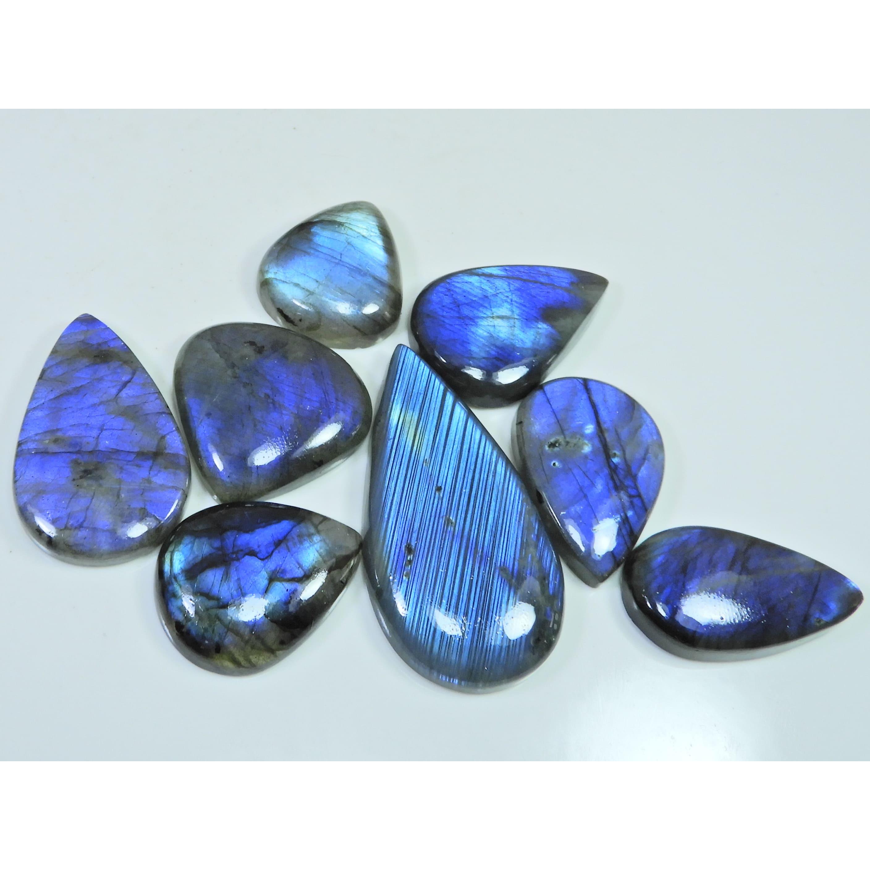 

373Cts.Natural Labradorite Blue Flash Pear Cabochon Loose Gemstone 8Pcs Lot LL-1015
