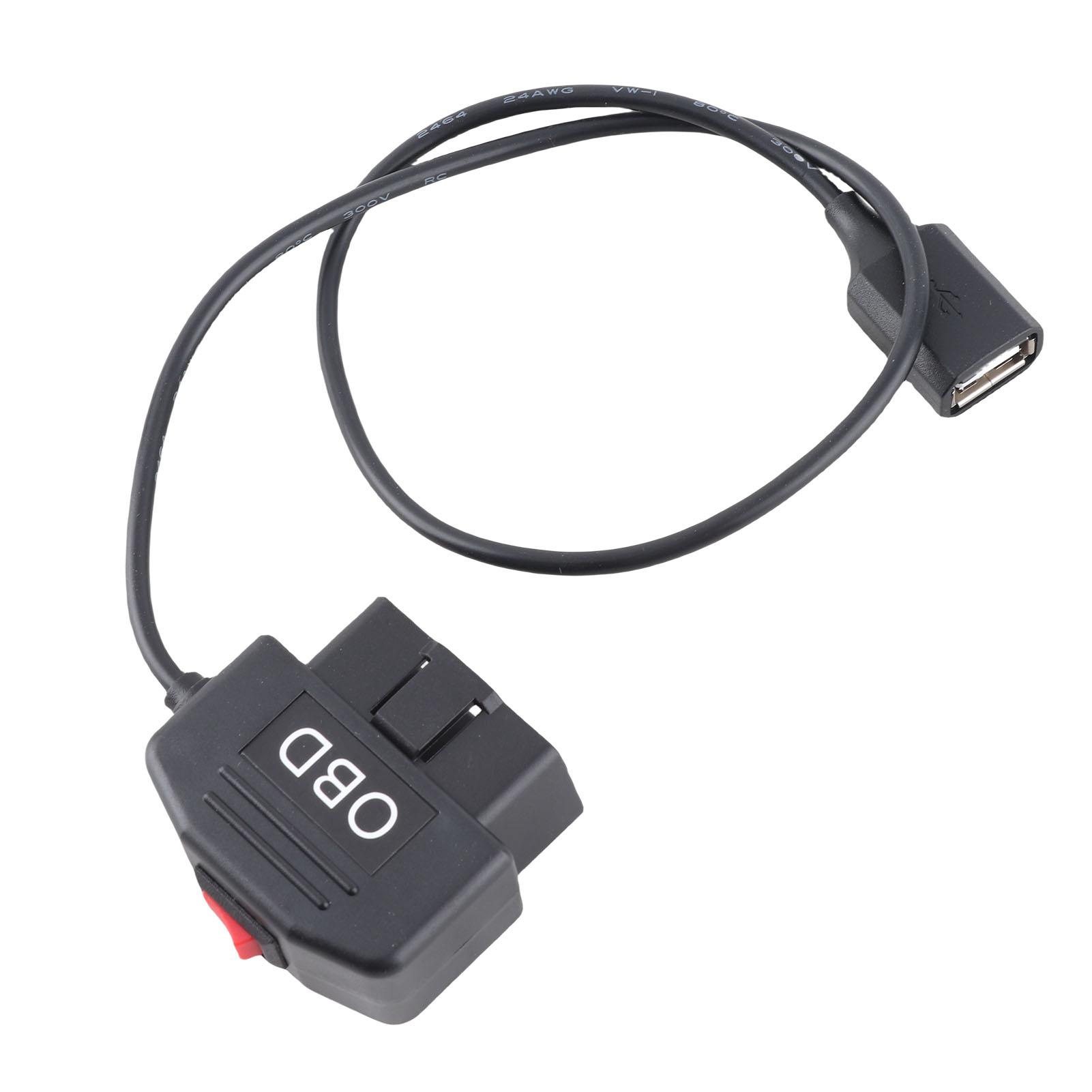 

48cm 18.9in OBD Power Adapter Cable with Switch Button ACC Mode Low Voltage Protection for Dash Camera Phone Charging