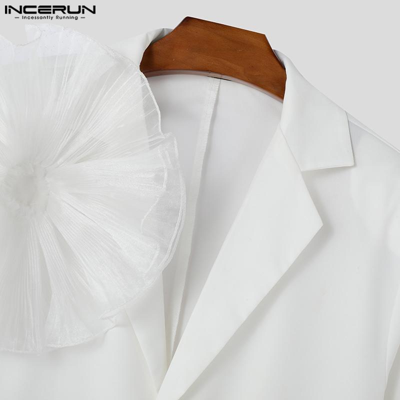 INCERUN Men Ruffled Net Patchwork Long Sleeve Blazer Casual Party Coats
