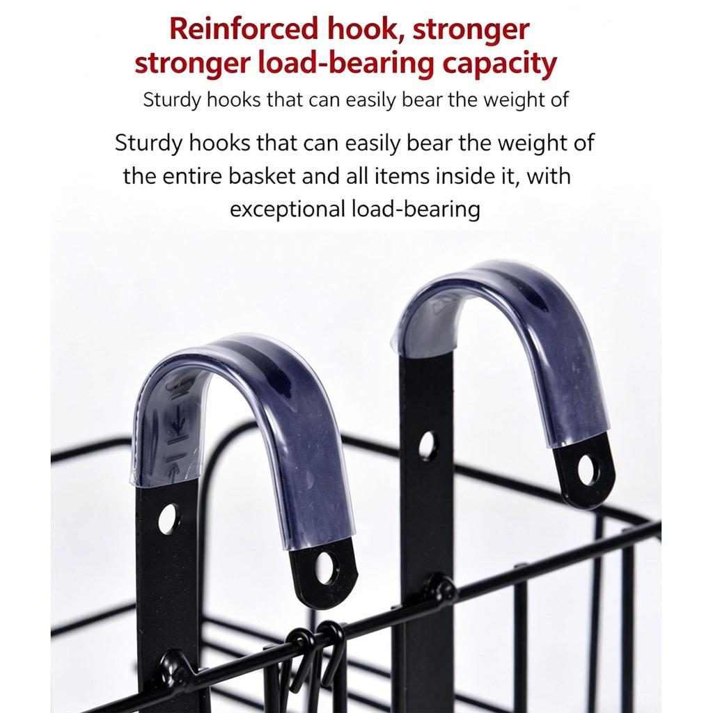 Bike Basket, Heavy-Duty Metal Wire Bicycle Basket with Hooks, Quick Install, Rust-Resistant, Large Capacity for Grocery Shopping Pets Daily Commuting