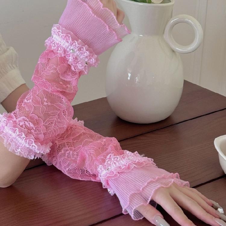 Delicate Rhinestones Embroidered Gloves Soft Nylon Arm Sleeves For Daily Fashion Evening Event