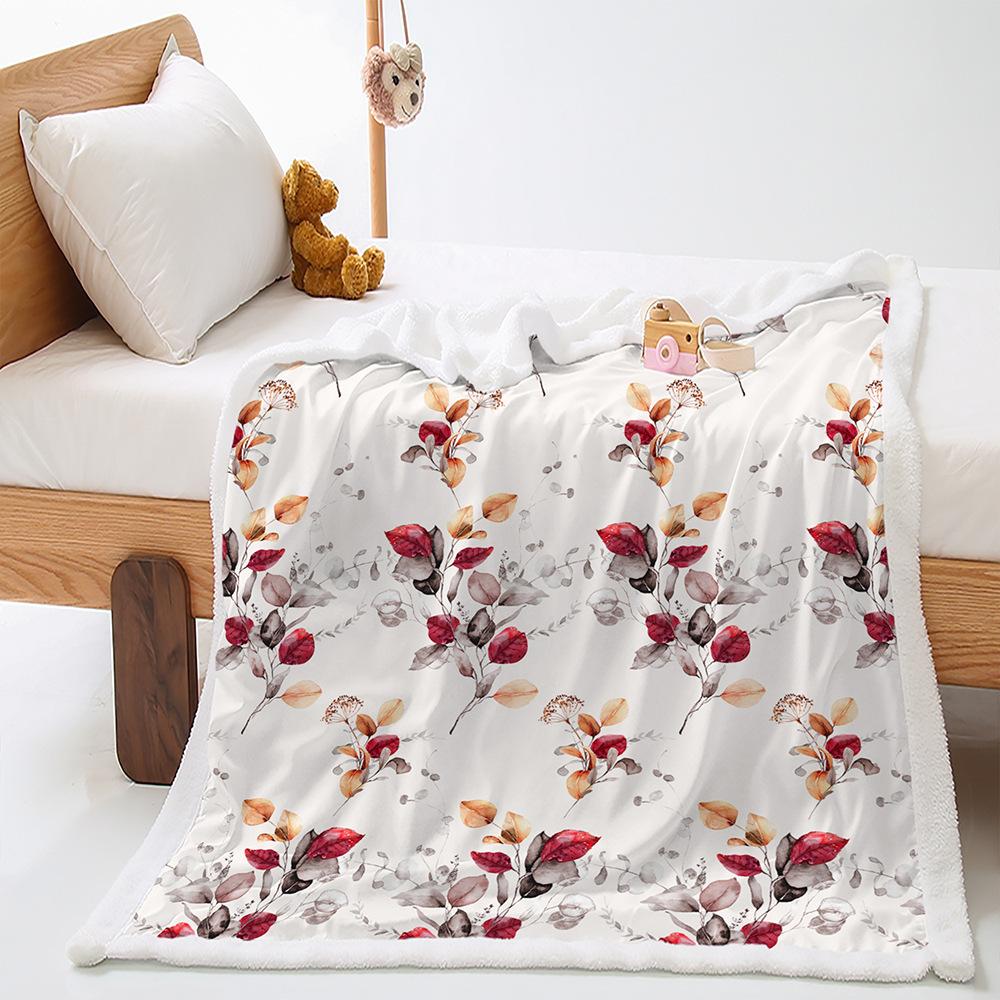 2D Digital Printed Cover Blanket Elegant Vintage Floral Thickened Lamb Fleece Crystal Plush Blanket