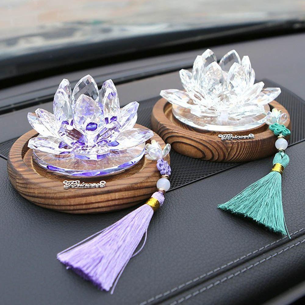 Chinese Style Lotus Crystal Car Ornament Realistic Crystal Lotus Decoration  Living Room