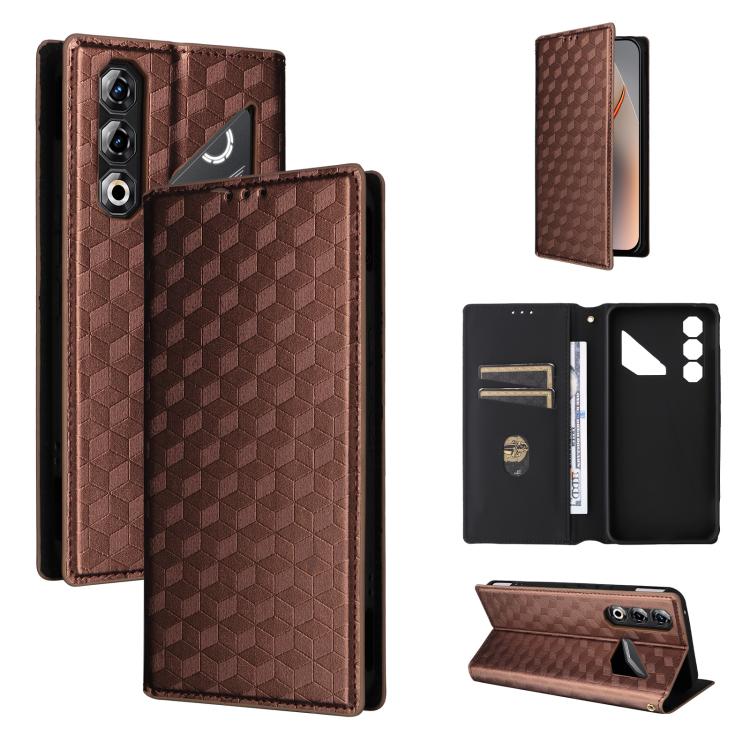 Cubic Grid Texture Flip Leather Phone Case