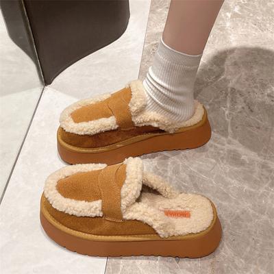Fashion Winter Women Designer Fur Slippers Warm Boots Classic Suede Platform Home Cotton Slippers Women Trend New Plush Boken Slippers