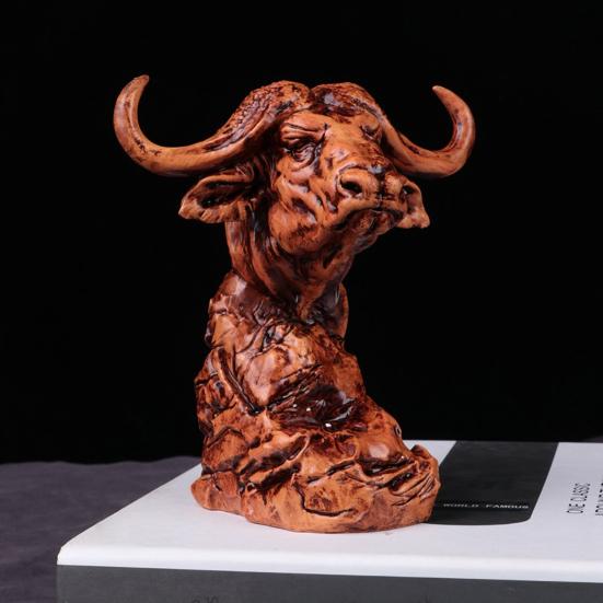 Animal Head Statue Resin Lion Figurine Rhinoceros Statue Retro Style Lion Buffalo Sculpture for Office Bedroom Living Room Decor