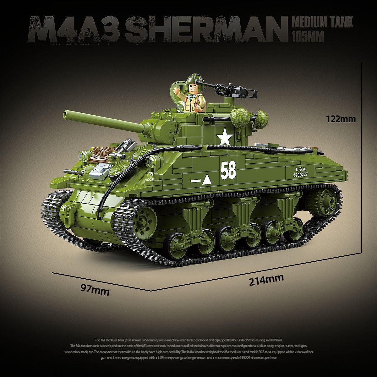 High-Quality 100277 High-Quality Sherman High-Quality M4A3 High-Quality Medium Armored combat vehicle High-Quality Armored Transport vehicle no box