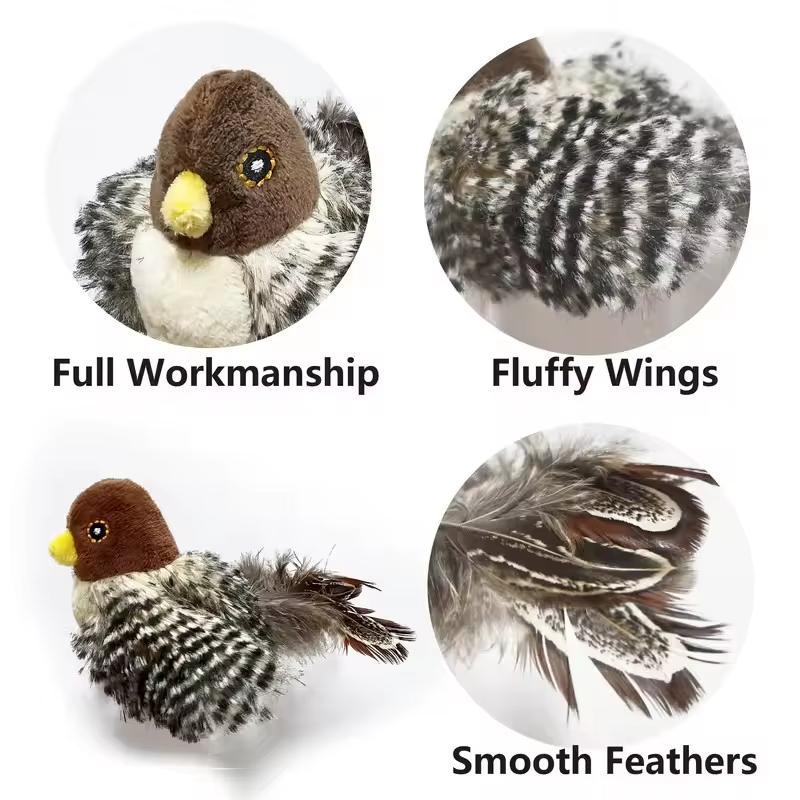 Interactive Cat Toy For Cats Flying Bird Flapping Wings Sparrow Catnip Plush Toy Simulated Chirping Bird Pet Toy