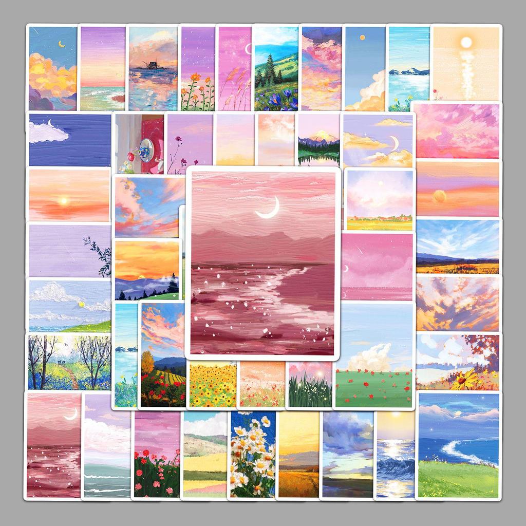 50pcs Creative Fresh Style Landscape Oil Painting Graffiti Stickers for DIY Skateboards & Luggage