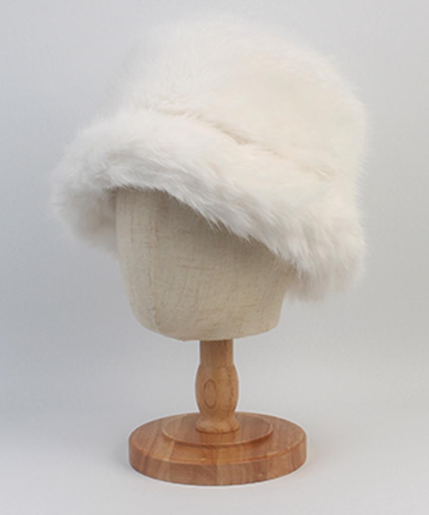 Wide Fur White Bucket Hat
