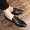 Male Comfortable Lazy Tassel Dress Shoes Slip-on Thick Soled Casual Genuine Leather Shoes British Retro Lazy Loafers Men