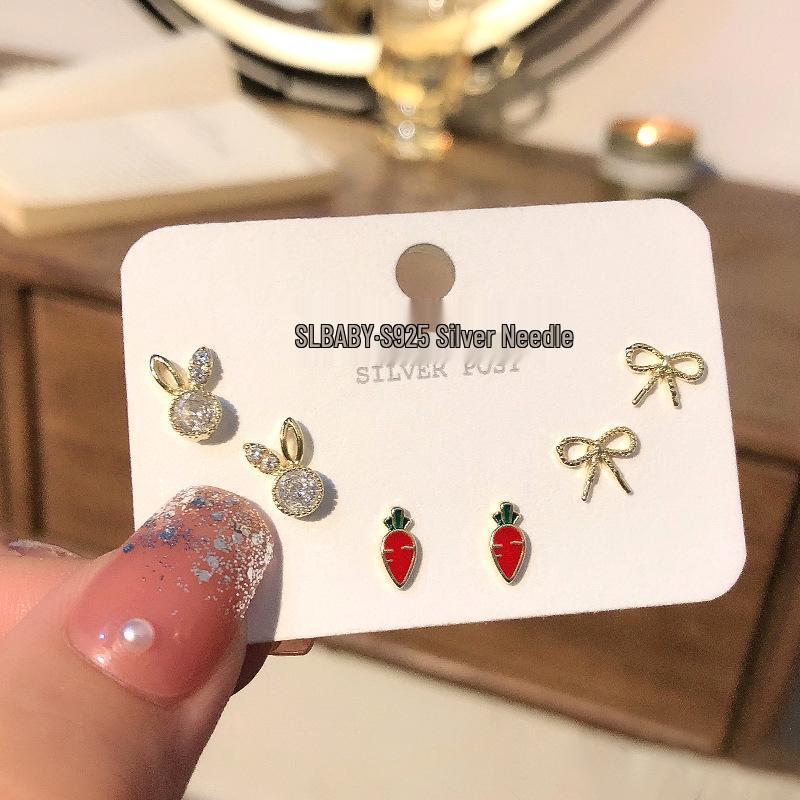 S925 Silver Asymmetric Swan & Snowflake Cat's Eye Earrings for Women