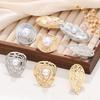 European-American Exaggerated Metal Alloy Pleated Pearl Open Ring: Sweet and Cool Style