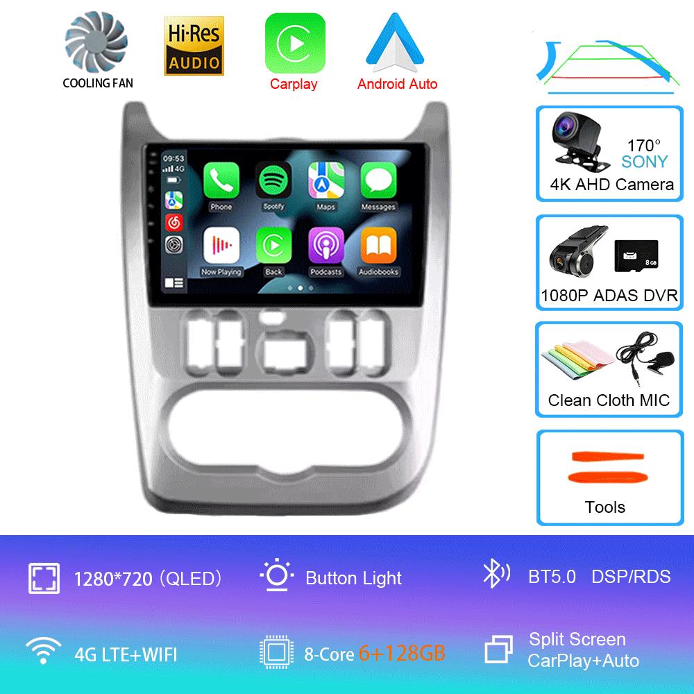 Radio auto Android 14 2Din Multimedia pentru Lada Renault Logan 1 Sandero 2009-2015 Dacia Duster Unitate principală de navigație Carplay Stereo