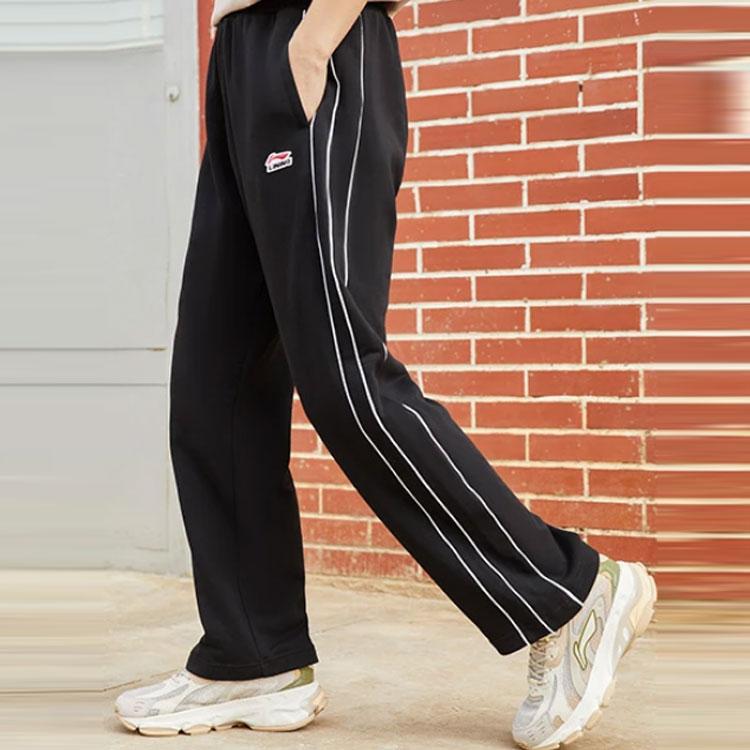 Li-Ning Side Stripe Casual Solid Knit Sports Long Pants Men Bottoms Black AKLS997-1