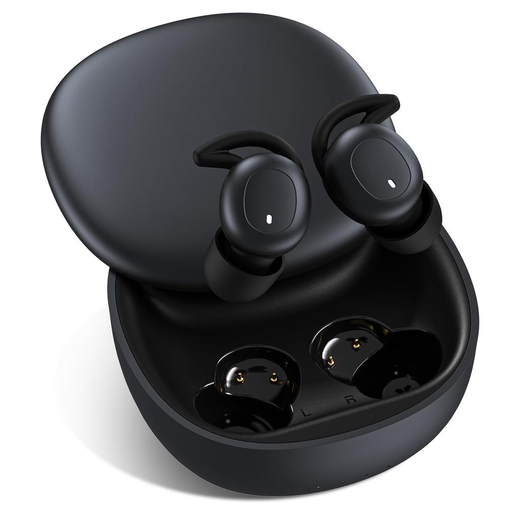 Jiwuzhineng Wireless Sleep Upgraded Bluetooth Painless Wireless High Sound Separate Left and Right Touch Automatic Fast Compatible with iOS and Black