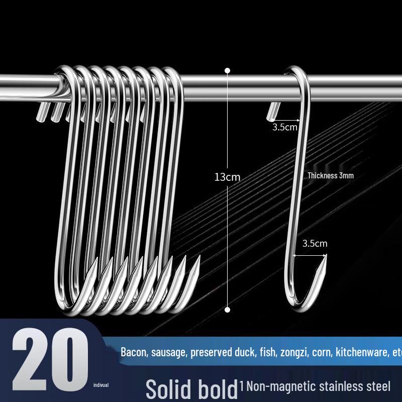 

Stainless Steel S-Shaped Bacon Hook for Hanging Roast Duck, Sausage, Pork, or Drying Meat and Fish