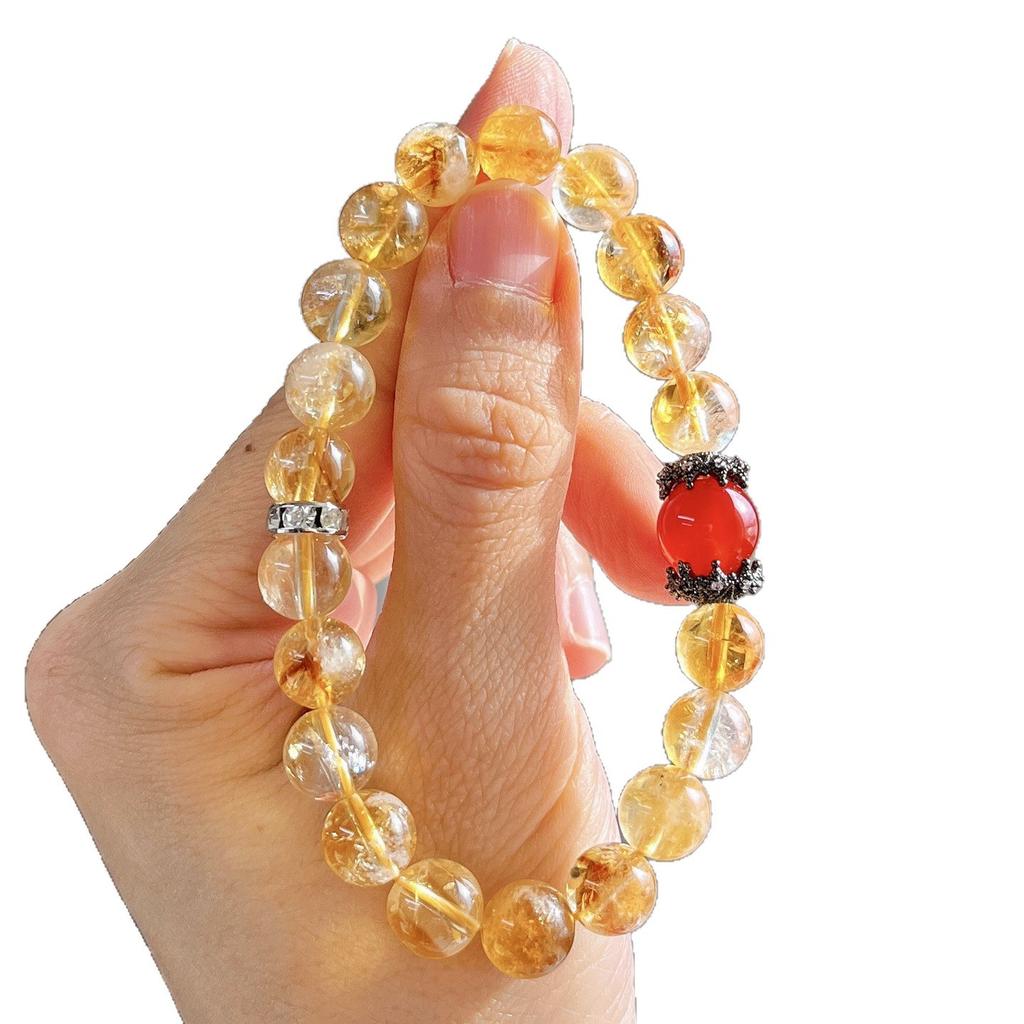 8Mm Autumn And Winter Maillard Natural Citrine Chalcedony Bracelet Bracelet.