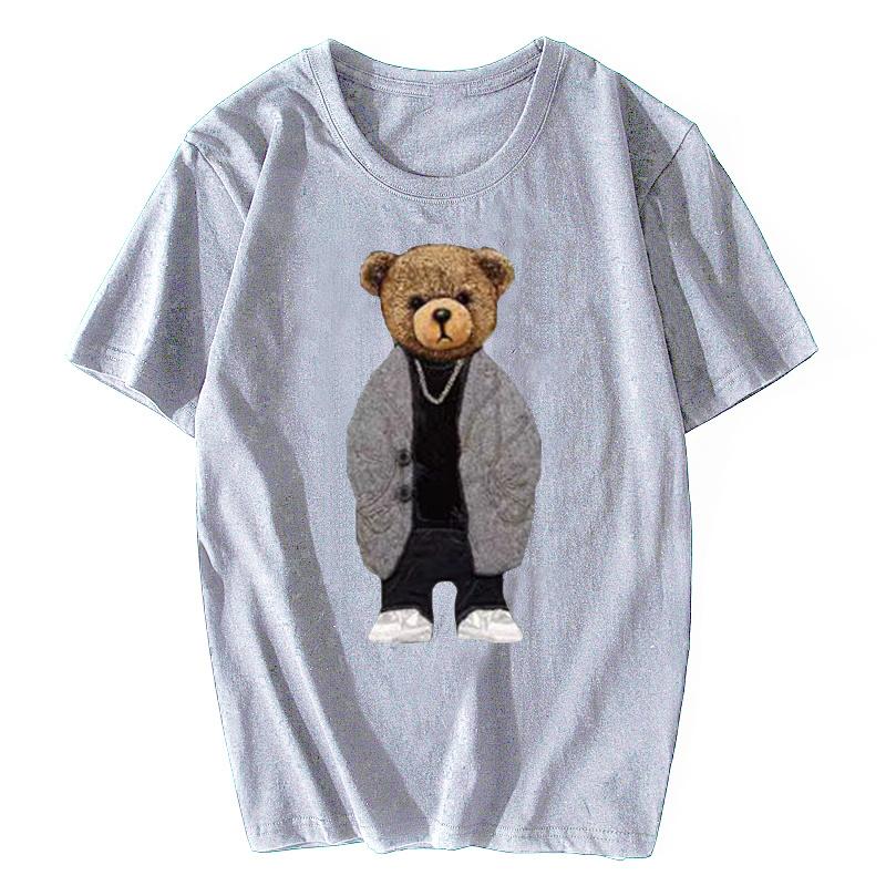 Summer Pure Cotton T-Shirt High Quality Men T Shirt Vintage Bear Print Men's Clothes Womens Fashion Streetwear Tees