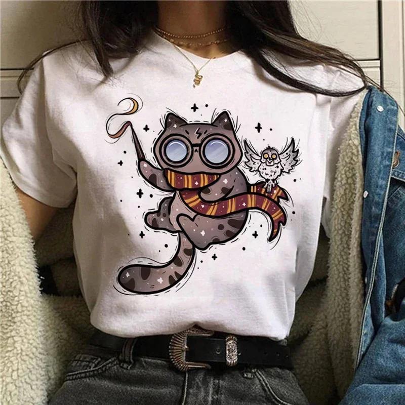 Kawaii Women's Sweet 90s Women's Cartoon Cat Summer Fashion Print Short-sleeved Cute Clothes Tops T-shirts T-shirts