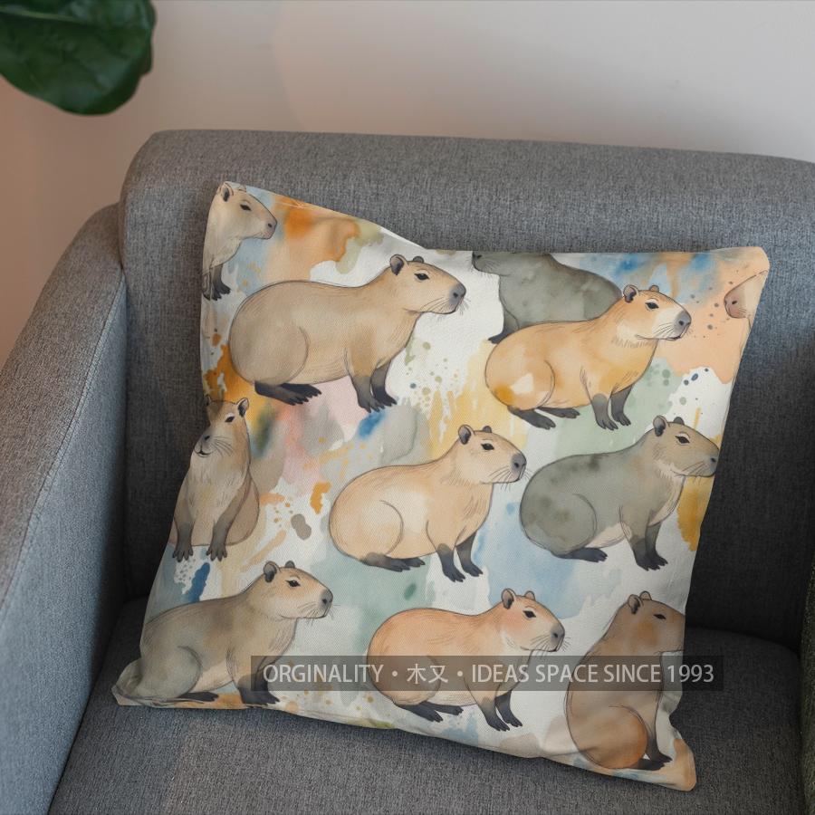 2D Capybara Pattern Cushion For Cozy Decor Pattern Cushion Cover Suitable For Sofa Bedroom Car Pillow Cover