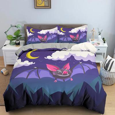 Halloween Bat King Queen Duvet Cover Cartoon Black Nocturnal Animals Bedding Set For Kids Horror 2/3Pcs Polyester Quilt Cover