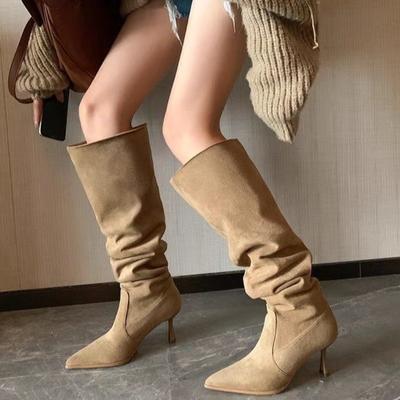 Fashion Large Walled Pile Boots, Pointed Long Boots, Women's Plus Size, Thin Heels, High Boots, High Heels, Thick Legs, Knee High Boots