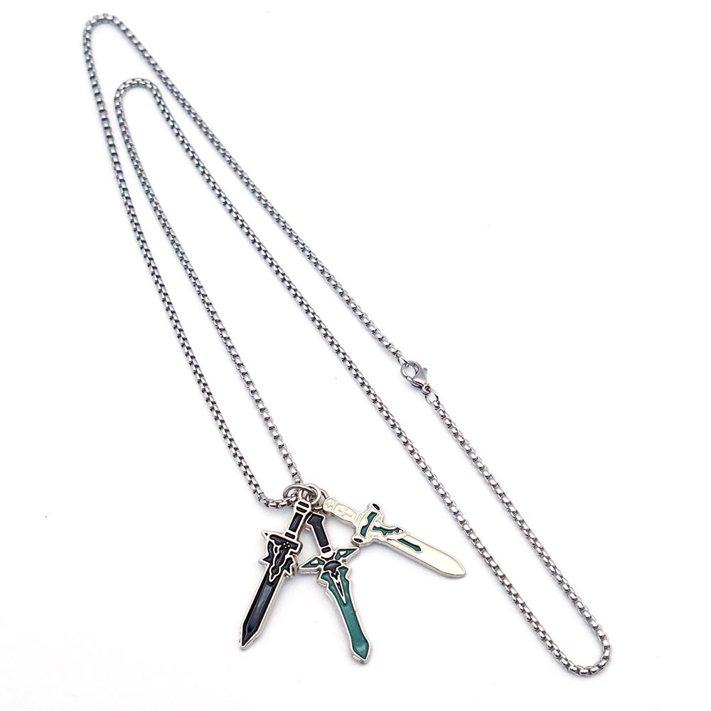 Anime Sword Art Online Necklace for Men Elucidator DARK REPULSER Sword Set Necklace Jewelry Pendant Chains Choker Collares Gift