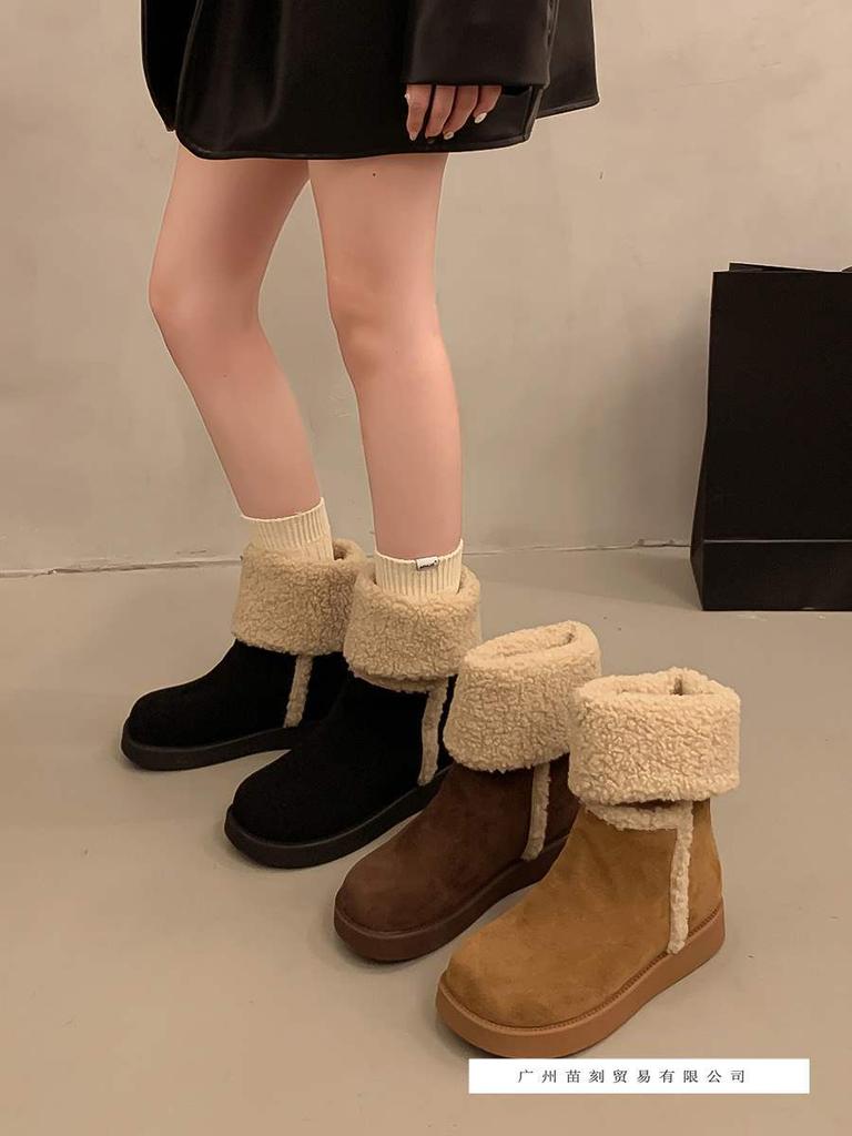 Flip-over Snow Boots, Women's Four-season Foreign Style Two Wear Non-slip Warm Medium Tube Short Boots, Velvet Northeast Large Cotton Shoes